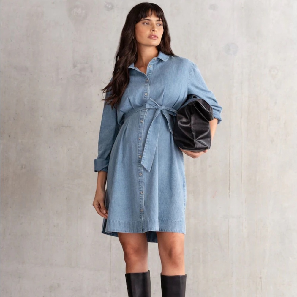 Seraphine Denim Chambray Maternity Shirt Dress 100% Cotton